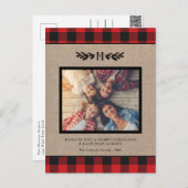 Rustikales Weihnachts-Burlap Monogram Foto Holiday Postkarte (Vorne/Hinten)