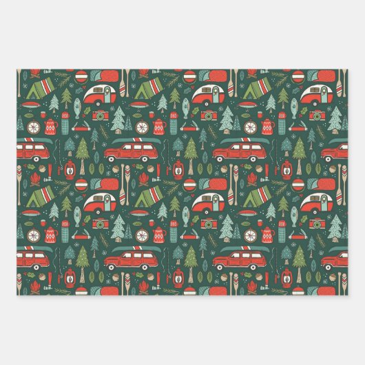 Rustikales Weihnachts-Camping Geschenkpapier Set (Vorderseite)