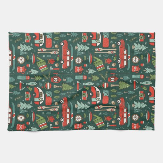 Rustikales Weihnachts-Camping Geschirrtuch (Horizontal)