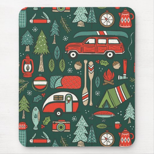 Rustikales Weihnachts-Camping Mousepad (Vorne)