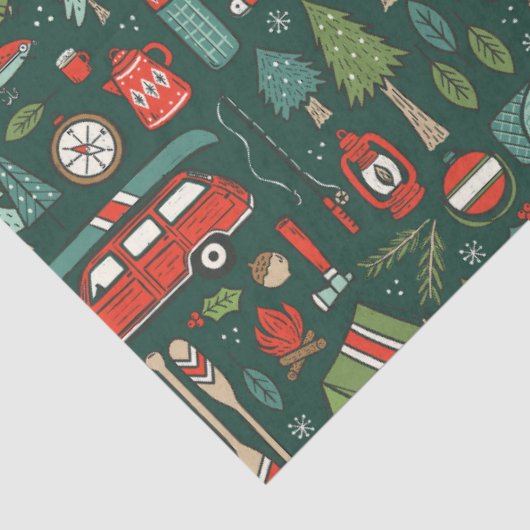 Rustikales Weihnachts-Camping Seidenpapier (Ausschnitt)