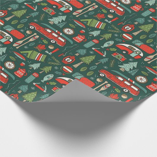 Rustikales Weihnachts-Camping und Fischen Geschenkpapier (Ecke)