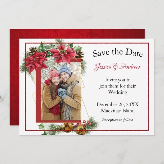 Rustikales Weihnachts-Foto Save the Date (Vorne/Hinten)