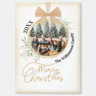 Rustikales Weihnachts-Gold-Botanik-Familienfoto Magnet