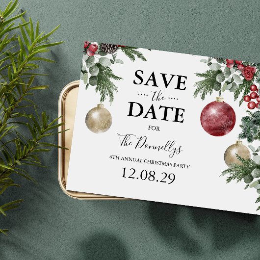 Rustikales Weihnachts-Party Save the Date Ankündigungspostkarte