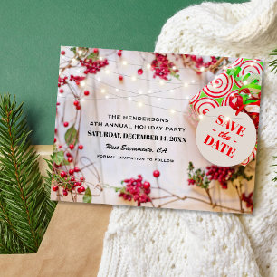 Rustikales Weihnachts-Party Save the Date Ankündigungspostkarte