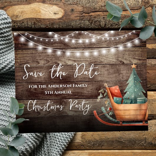 Rustikales Weihnachts-Party Save the Date Postkart Postkarte