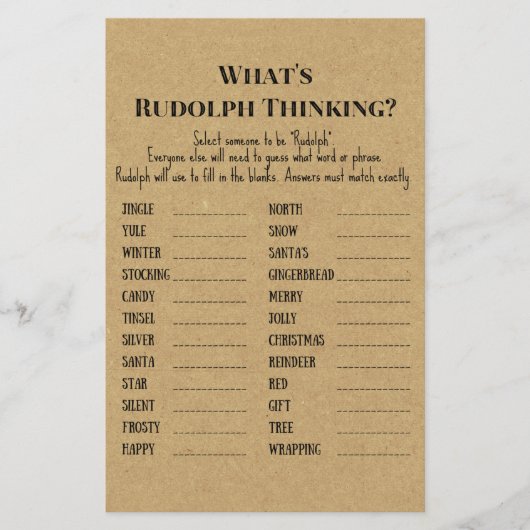 Rustikales Weihnachts-Party-Spiel DRUCKT (Vorderseite)