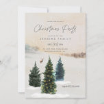 Rustikales Weihnachts-Party Woodland Einladung<br><div class="desc">Rustikale Weihnachtsfeiertage Einladung. Es ist mit Aquarellkiefern und einer schneebedeckten Landschaft gestaltet. Klicken Sie auf Personalisieren,  um den gesamten Text zu bearbeiten. Passende Artikel in unserem Shop Cava Party Design.</div>