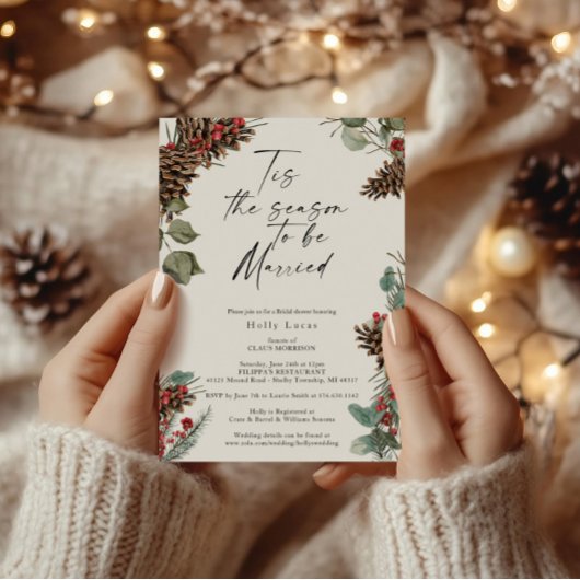 Rustikales Weihnachts-Pinecones-Brautparty Einladung