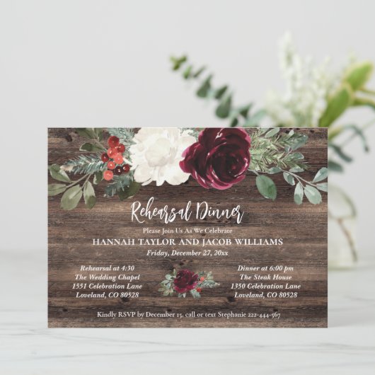 Rustikales Weihnachts-Probe-Abendessen Einladung (Stehend Vorderseite)