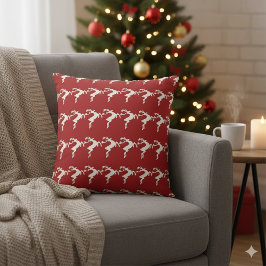 Rustikales Weihnachts-Rentier Rot Kissen