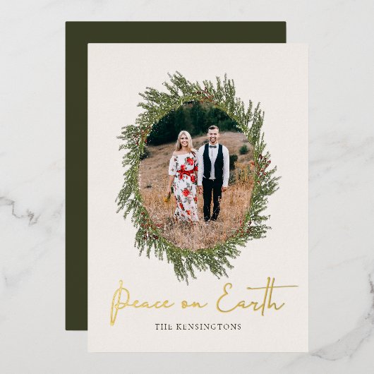 Rustikales Weihnachts-Weltfrieden Foto Folien Feiertagskarte (Vorderseite/Rückseite)