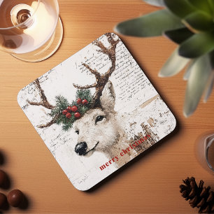 Rustikales Weihnachts-Winter-Rentier Rechteckiger Pappuntersetzer