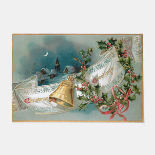 Rustikales Weihnachtsbanner mit Glocke, Ribbon und Fußmatte