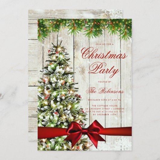 Rustikales Weihnachtsbaum Einladung Programm Menü (Vorne/Hinten)