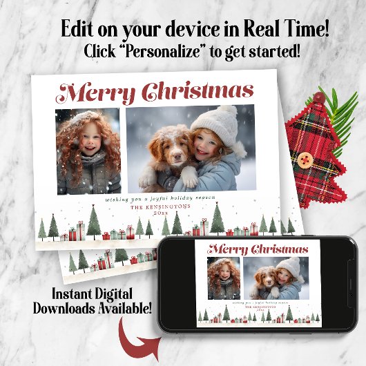 Rustikales Weihnachtsbaum Foto Feiertagskarte