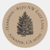 Rustikales Weihnachtsbaum-Rücksendesiegel Runder Aufkleber (Vorderseite)