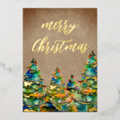 Rustikales Weihnachtsbaum Schneeflocken Gold Folien Feiertagskarte (Vorderseite)