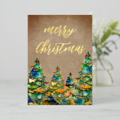Rustikales Weihnachtsbaum Schneeflocken Gold Folien Feiertagskarte (Stehend vorne)