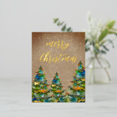 Rustikales Weihnachtsbaum Schneeflocken Gold Folien Feiertagspostkarte (Stehend vorne)