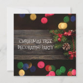 Rustikales Weihnachtsbaumtrimmen Party Bokeh Light Einladung (Vorderseite)