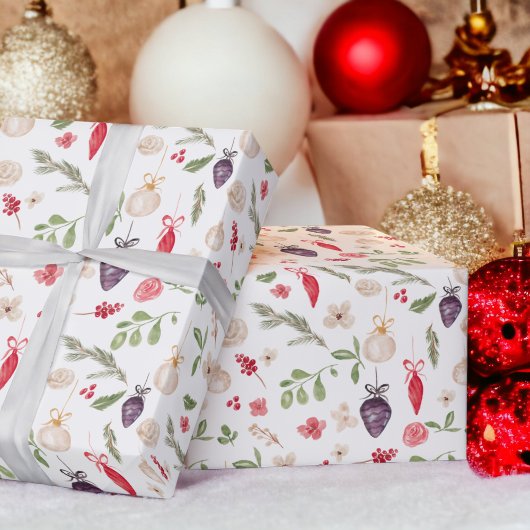 Rustikales Weihnachtsblumenbaummuster Geschenkpapier