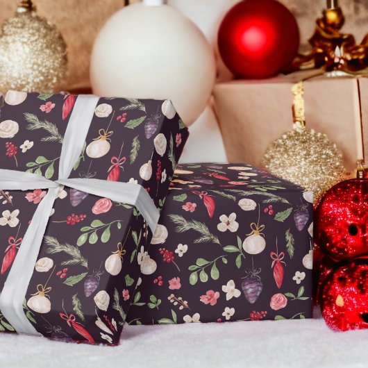 Rustikales Weihnachtsblumenbaummuster Geschenkpapier