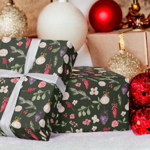 Rustikales Weihnachtsblumenbaummuster Geschenkpapier