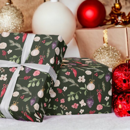 Rustikales Weihnachtsblumenbaummuster Geschenkpapier