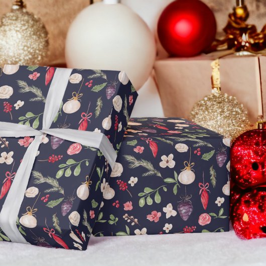 Rustikales Weihnachtsblumenbaummuster Geschenkpapier