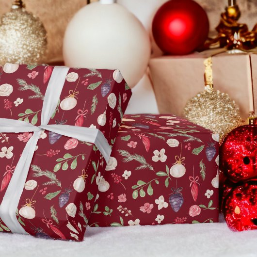 Rustikales Weihnachtsblumenbaummuster Geschenkpapier