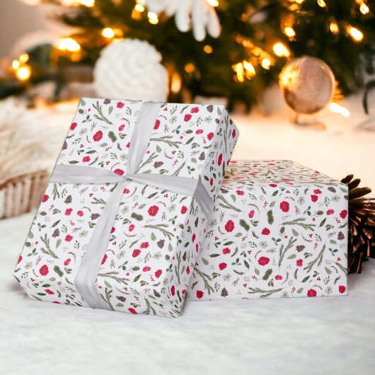 Rustikales Weihnachtsblumenmuster Geschenkpapier