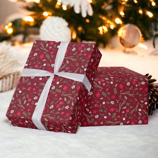 Rustikales Weihnachtsblumenmuster Geschenkpapier
