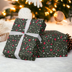 Rustikales Weihnachtsblumenmuster Geschenkpapier