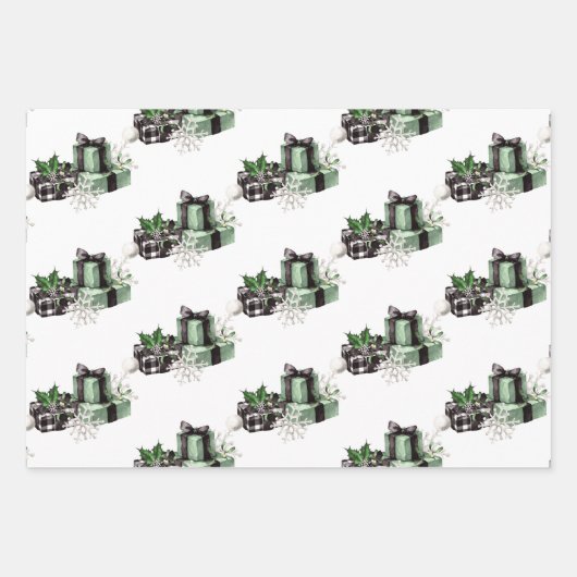Rustikales Weihnachtsbüffel Karo Sleigh Geschenkpapier Set (Vorderseite 3)