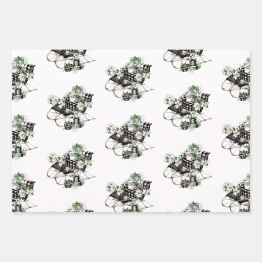 Rustikales Weihnachtsbüffel Karo Sleigh Geschenkpapier Set (Vorderseite 2)