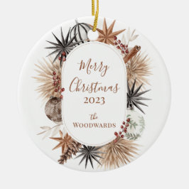 Rustikales Weihnachtsdesign mit Familienname Keramik Ornament