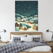 Rustikales Weihnachtsdorf unter dem Sternenhimmel Leinwanddruck (Insitu (Schlafzimmer))