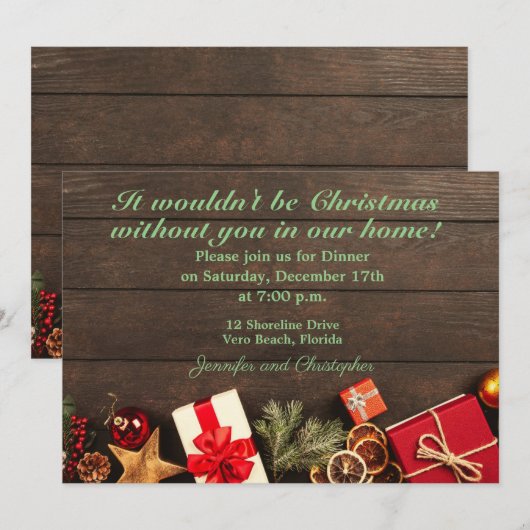 Rustikales Weihnachtsessen Einladung (Vorne/Hinten)