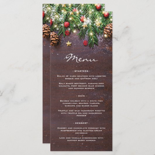Rustikales Weihnachtsfest Abendessen Party Menükarte (Vorne/Hinten)