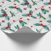 Rustikales Weihnachtsfest auf weißem Holzmuster Geschenkpapier (Ecke)