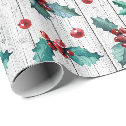 Rustikales Weihnachtsfest auf weißem Holzmuster Geschenkpapier (Rolleneckpunkt)
