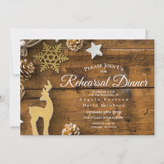 Rustikales Weihnachtsfest im Lande Probe Abendesse Einladung (Vorderseite)