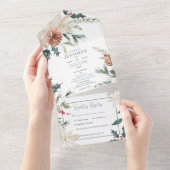 Rustikales Weihnachtsfest Pine & Berries Weißes Ab All In One Einladung (Abreißen)