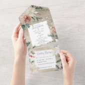 Rustikales Weihnachtsfest Pine Gold Dinner All In One Einladung (Abreißen)