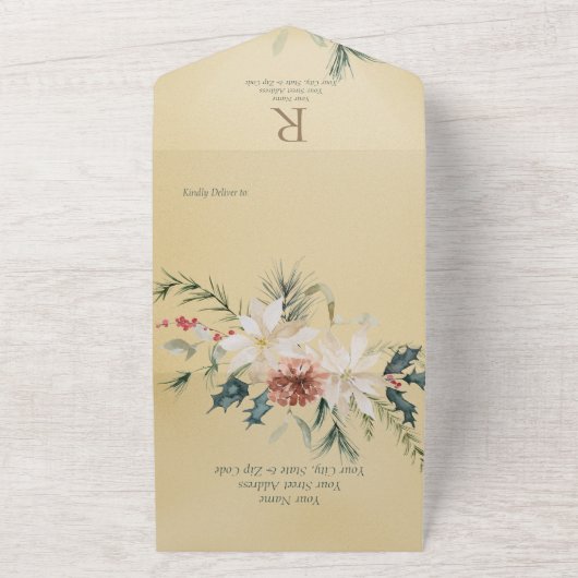 Rustikales Weihnachtsfest Pine Gold Dinner All In One Einladung (Außenbereich)