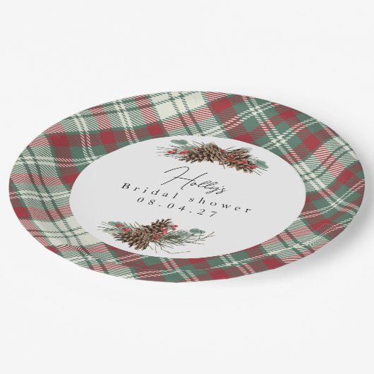 Rustikales Weihnachtsfest - Pinecone & Pine Pappteller (Schrägansicht)