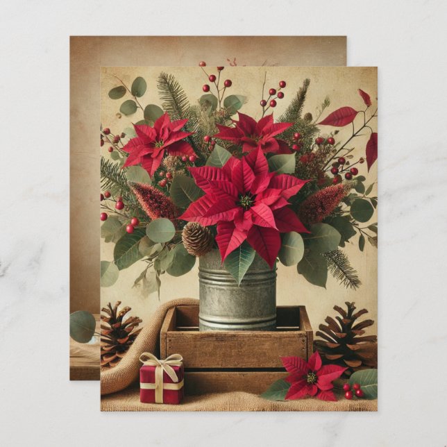 Rustikales Weihnachtsfest Poinsettia Scrapbook (Vorne/Hinten)