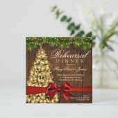Rustikales Weihnachtsfest Probe Dinner Tree & Ribb Einladung (Stehend Vorderseite)
